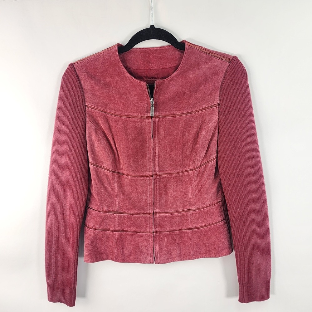 Vintage Bernardo Suede Leather Jacket Sweater Boho Red Women's S Full Zip Y2K